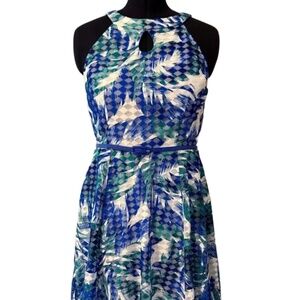 London Times Blue and Green A-line Cocktail Dress
